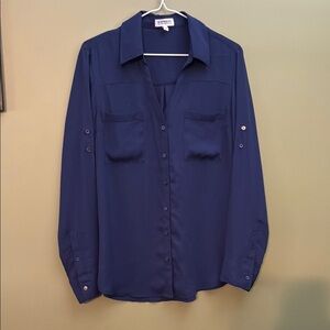Express Blue Long Sleeve Button Down Blouse
